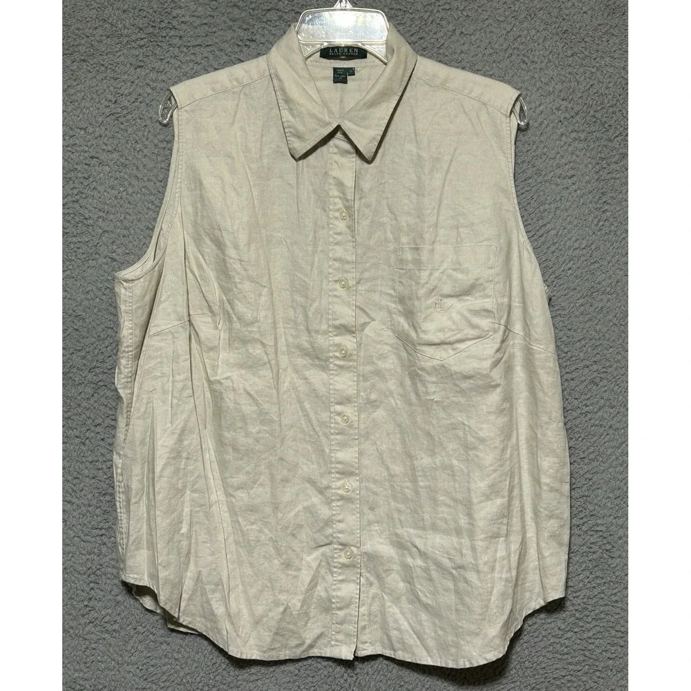 Lauren Ralph Lauren Womens 1X 100% Linen‎ Vest Minimalist Lightweight Beach